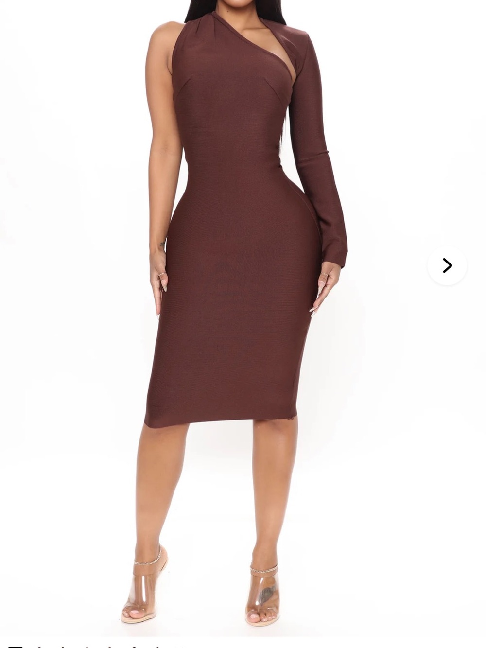 Asymmetric One-Shoulder Brown Midi Dress